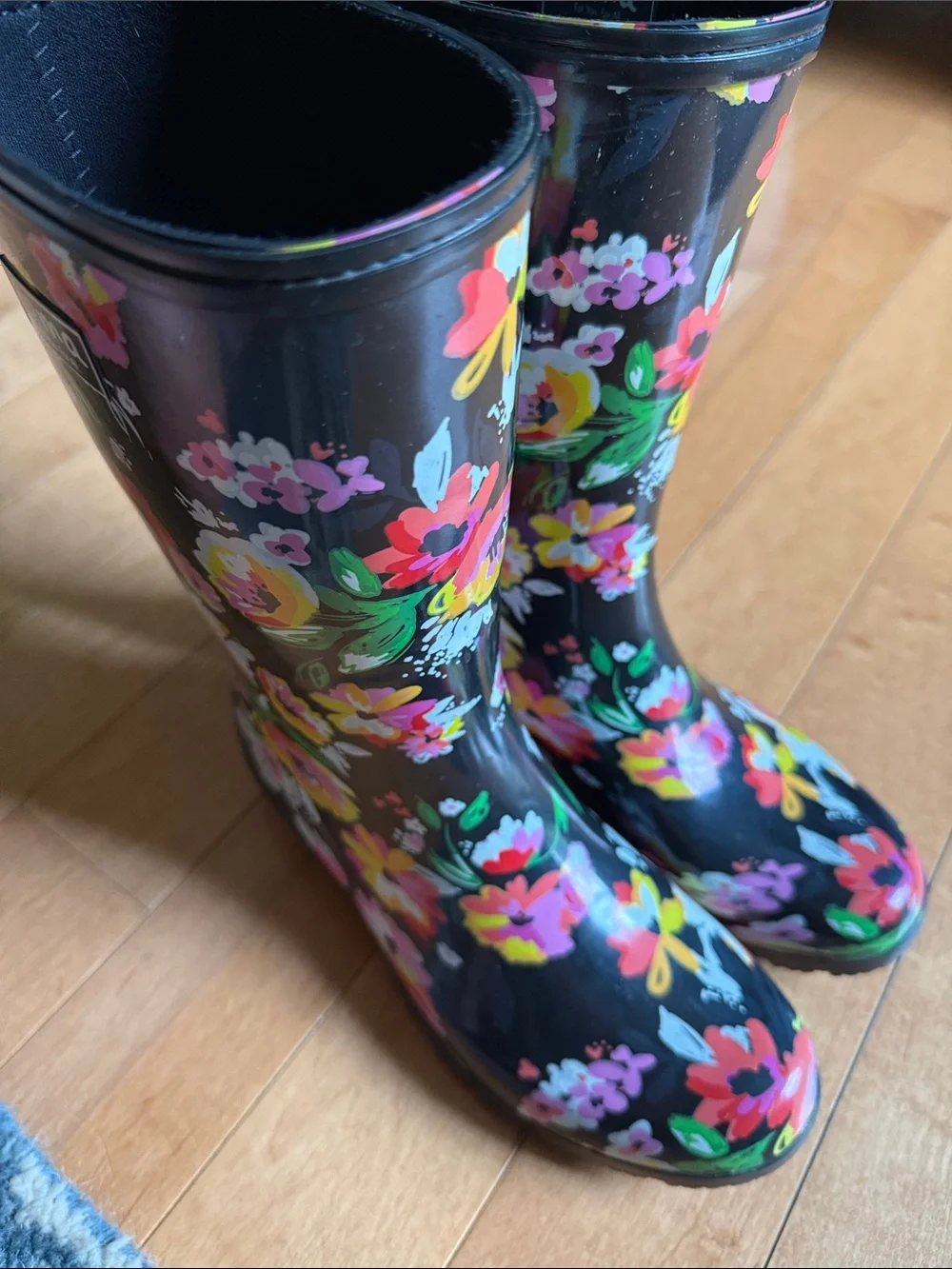 Roma Black Floral Women's Rain Boots